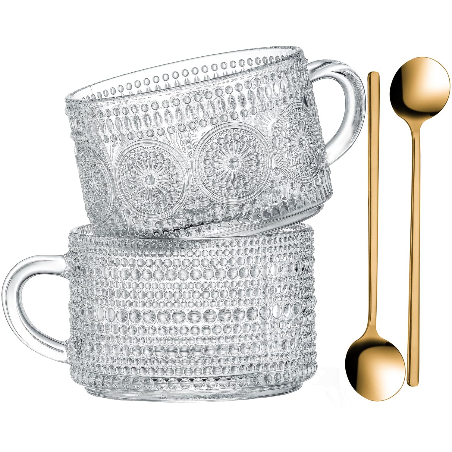Vintage 14 oz Clear Embossed Glass Coffee Mugs Customizable Logo Old Cups  Tea Cappuccino Latte Cereal Party Handle Included| Alibaba.com