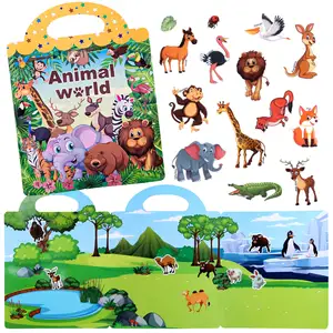 kid learning fun animal educational washable TPE custom reusable sticker book