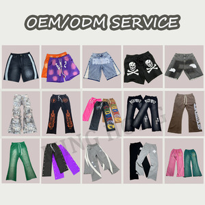 OEM Street Style Vintage Print Side Leg Back Sticker Embroidery Acid Wash Pantalon de survêtement évasé - Product Image 2