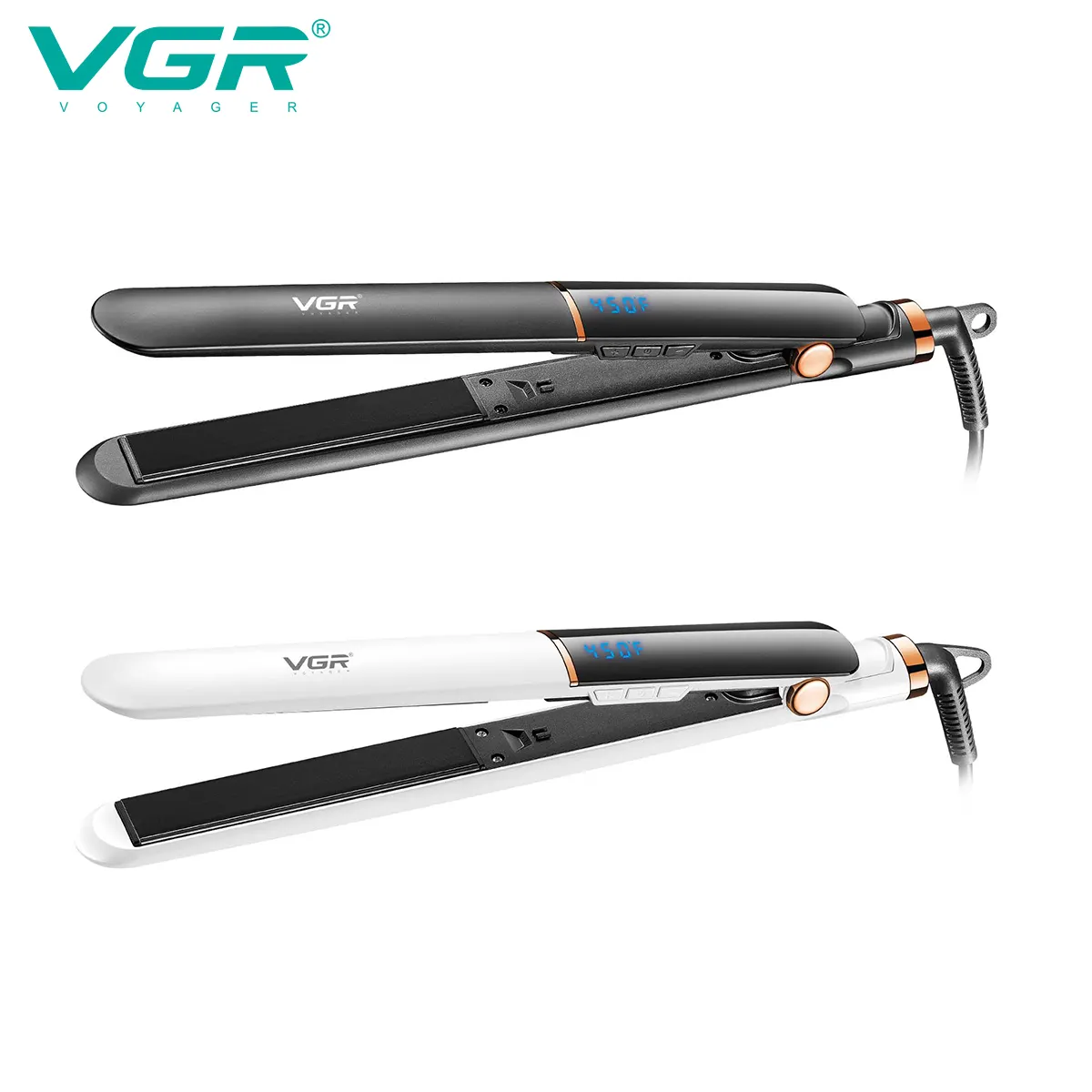 VGR V-515 pelurus rambut, pelurus rambut listrik profesional baru, besi datar 3D, tampilan LED Panel Floating khusus klip plat lurus