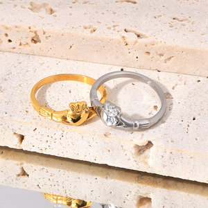 Non Tarnish Fine 14k 18k Gold Plated 316L Stainless Steel Fashion Irish Claddagh Wedding <b>Ring</b> Band for Women <b>Men</b> - Product Image 2