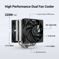Refroidisseur d'air pour processeur DeepCool AG400 PLUS à double ventilateur, TDP pour Intel LGA1700 1200 et AMD AM5 AM4 avec ventilateur PWM de 120 mm