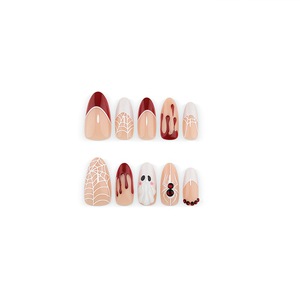 Faux ongles écologiques à presser pour Halloween, motifs goutte de sang, fantôme, toile d'araignée, style français, tendance et élégant, pour salon, DIY et fête - Product Image 5