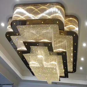 Hotel Kronleuchter Decken leuchten moderne LED-Decke große lange Treppe Gold Luxus Kristall Kronleuchter Pendel leuchte