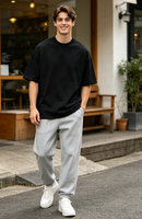 Kaos Custom Pria 100% Katun Berkualitas Mewah Rib O-neck Polos Drop Shoulder Streetwear Oversize untuk Pria