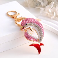 Porte-clés dauphin en cristal tendance, porte-clés en métal orné de strass, breloque de sac dauphin océanique pour mariage, souvenir touristique, cadeau promotionnel