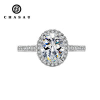 Bague Halo de luxe en argent Sterling 925 9mm 2ct 2.0carat ovale coupe Moissanite bagues de fiançailles pour femmes