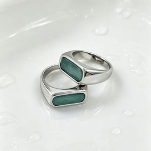 yunnique Geometric <b>Titanium</b> Steel <b>Ring</b> With Agate Inlay Unisex Fashion Jewelry Gift - Product Image 1