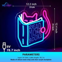 Enseigne néon LED « Read More Books » en forme de chat et de livre ouvert, avec panneau en PS, alimentation USB, décoration murale 3D pour bureau et salle d'étude