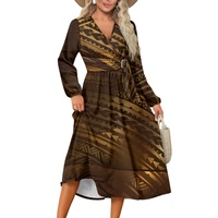 Nouvelle arrivée de robe à nouer à manches longues et taille décontractée de grande taille à imprimé tribal de l'île polynésienne personnalisée