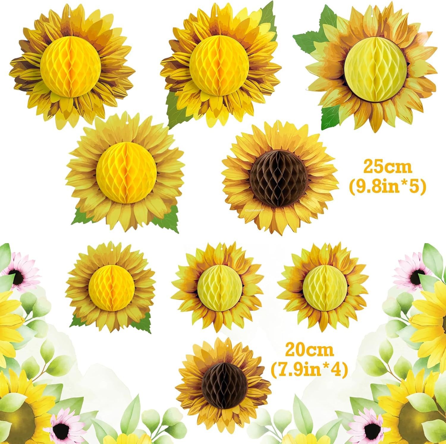 9pcs Sunflower Honeycomb Decorations
