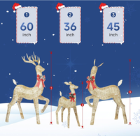 Ensemble de 3 grands cerfs de Noël pré-éclairés à LED, imperméables, pour décoration extérieure de jardin, 60 pouces, décorations lumineuses de Noël