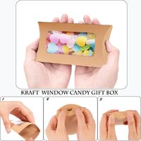 Kraftpapier-Kissenboxen mit Klarsichtfenster, Faltbare Kleine Geschenkverpackungen für Süßigkeiten, Schokolade, Kekse, Weihnachten, Hochzeit