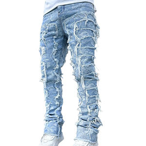 Calças Masculinas Personalizadas OEM Roxas com Estampa Larga, <span class=keywords><strong>Jeans</strong></span> Urbanos Casuais de Verão com Técnicas de Lavagem e Estilo Empilhado - Product Image 2