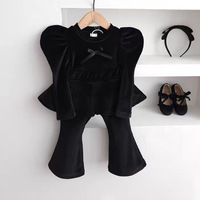 Ensemble deux pièces pour bébé fille, violet uni, style coréen, haut à manches bouffantes et pantalon évasé pour enfants