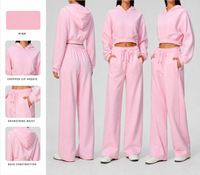 Ensemble de yoga deux pièces pour femmes, sweat-shirt à capuche court zippé et pantalon de survêtement à jambes larges, vêtements de sport décontractés pour l'hiver