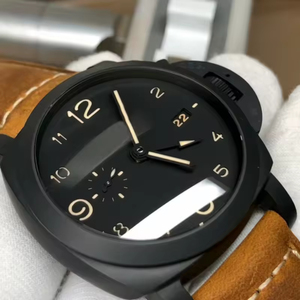 Montre mécanique de sport de luxe en cuir et céramique avec verre saphir, double fuseau horaire, réserve de marche, aiguilles lumineuses, cadran Shanghai - Product Image 1