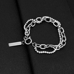 Pulsera de Cadena Geométrica de Doble Capa de Diseño Exclusivo y Popular, Pulseras Unisex de Acero de Titanio Personalizadas, Joyería de Moda - Product Image 4
