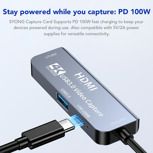 Syong New 4K <span class=keywords><strong>USB</strong></span> C HDMI Video Capture Card, Loại C Để HDMI Video Recorder Hỗ Trợ 100W Sạc Di Động Chuyển Đổi Điện Thoại VR Trong Sử Dụng - Product Image 6