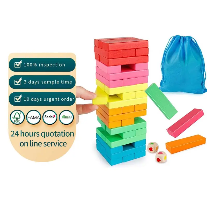 Montessori tas penyimpanan teka-teki warna-warni bangunan menara Toppling permainan susun blok kayu hadiah pendidikan keluarga anak