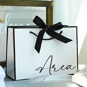 Túi mua sắm giấy trắng đen có tay cầm kích thước tùy chỉnh cho cửa hàng tạp hóa mua sắm cửa hàng bán lẻ túi giấy quần áo có logo - Product Image 1