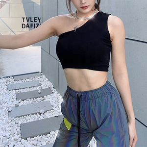 Top Corto Sexy de Un Hombro para Mujer, Negro, Acanalado, Asimétrico, Sin Mangas, Ajustado, Estilo Y2K, para Salir de Fiesta, Ropa de Club, Verano - Product Image 2