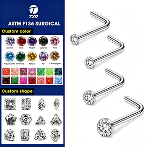 Premium Titanium 14K Gold Plated <strong>Nose</strong> <strong>Stud</strong> Piercing Cubic Zirconia L Shaped Body Jewelry Fashion Piercing Jewelry - Product Image 1