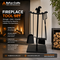 Ensemble d'outils pour foyer en acier noir 4 pièces avec pelle, pinces, fourreau et brosse, accessoires durables pour foyer à bois d'intérieur
