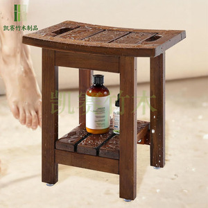 Tabouret de douche Kaiser en teck 35x25x38cm, chaise de salle de bain en bois massif imperméable, utilisation en sauna - Product Image 1