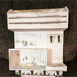 <span class=keywords><strong>Étagère</strong></span> de rangement murale rustique en bois Paulownia avec 6 crochets à clés en métal - Product Image 3