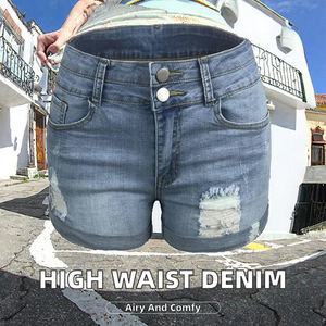 Shorts de Mezclilla Casuales y Transpirables de Cintura Alta para Mujer - Product Image 2