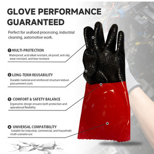 Gants de protection en <span class=keywords><strong>PVC</strong></span> étanches OEM ODM de 35 cm, rouges et noirs, texturés, résistants à l'abrasion, pour la sanitaire (vente en gros) - Product Image 2
