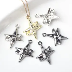 Factory Customized Simple Alloy Pearl Zircon Inlay Surround Cross Star Charms Pendant Wholesale Manufacturer