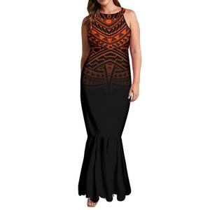 Commercio all'ingrosso polinesiano tribale Halter senza maniche tromba sirena vestito a coda di pesce lungo Maxi abiti da sera abito isola personalizzato - Product Image 5