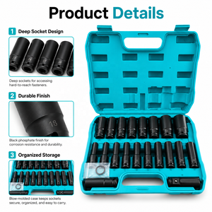 20 pièces – Adaptateur de douille pour clé à chocs manuelle en acier au carbone 1/2 pouce 8-32 mm, outil combiné avec étui rigide personnalisable OEM - Product Image 3