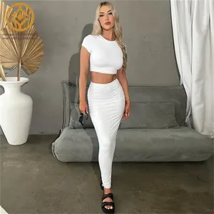 H3S26949 Streetwear Two Pieces Skirts Sets Hipster Short Sleeve 2 Piece Set Women Casual Solid Women's Set