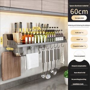 Double Aluminum Wall Mounted <b>Kitchen</b> Storage Rack No Puncture Waterproof Organizer <b>for</b> Spices Knives Tools Dedicated - Product Image 4