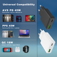 Chargeur AVS 45W Type C KC GS CE ROHS ultra fin, adaptateur de chargeur universel pour téléphone portable, chargeur mural Gan 45W pour iPhone Samsung