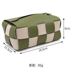Boîte à mouchoirs en cuir tressé fait main, sac à mouchoirs pour restaurant et maison, sac à mouchoirs minimaliste color-block à motif damier pour voiture - Product Image 5