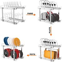 Étagère de rangement moderne à double niveau coulissante en fer pour couvercles de casseroles, sous évier, pour armoire de garde-manger, organisateur domestique