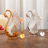Style européen lumière luxe incrusté de diamants or argent cygne ornement moderne antique alliage artisanat métal cuillère support
