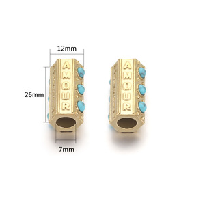 Cuentas espaciadoras grandes de ojo turco de esmalte turquesa con pedrería |   Cuentas de Tubo de Acero Inoxidable con Baño de Oro PVD de 18K para la Creación de Joyería DIY - Product Image 6