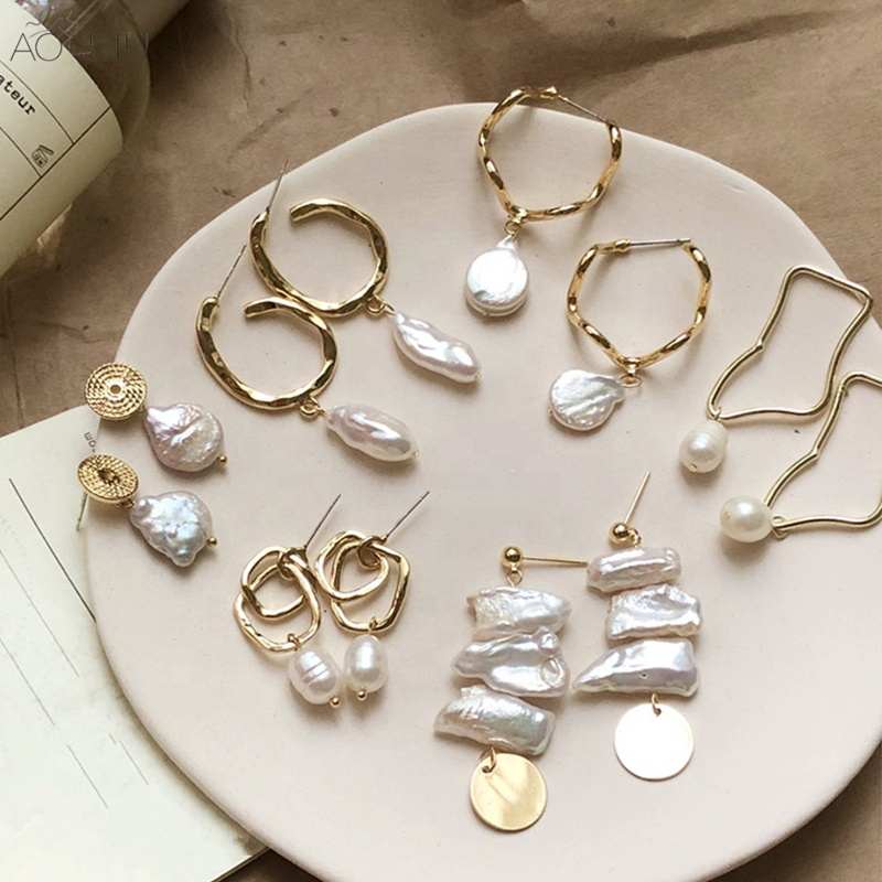 New Youthway Instagram Hoa Tai Ngọc Trai Nước Ngọt Mạ Vàng Thật Đơn Giản Theo Phong Cách Baroque