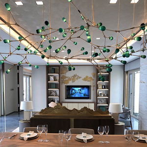 Plafonnier led suspendu en verre <span class=keywords><strong>vert</strong></span> avec branches de lucioles, design moderne, éclairage d'intérieur, luminaire décoratif de plafond, idéal pour un salon, une salle à manger ou une entrée - Product Image 2
