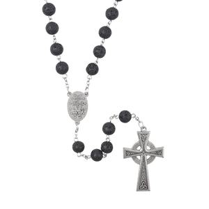 가톨릭 흑색 용암석 묵주 (성모 마리아 메달 & 켈트 십자가 포함) 종교 기도 구슬 장신구 - Product Image 5