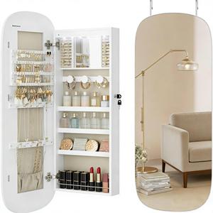 Organisateur de rangement blanc arqué avec panneau frontal réfléchissant, à suspendre au mur, avec verrou de sécurité enfant, pour produits de beauté - Product Image 5