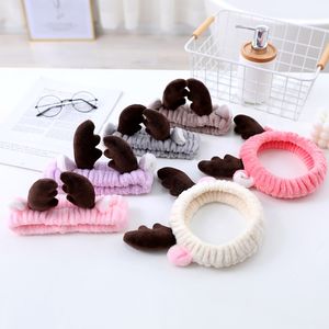 Suave alce astas diseño dibujos animados pelo toalla maquillaje diadema coral polar lindo niñas lavado cara diadema - Product Image 5