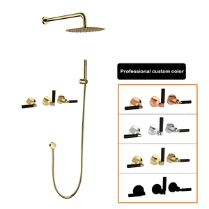 Ensemble de <span class=keywords><strong>douche</strong></span> <span class=keywords><strong>et</strong></span> robinetterie mural pour salle de bain, design contemporain, avec robinets à détection d'<span class=keywords><strong>eau</strong></span> <span class=keywords><strong>froide</strong></span> <span class=keywords><strong>et</strong></span> <span class=keywords><strong>chaude</strong></span>, monocommande, sans barre de <span class=keywords><strong>douche</strong></span> coulissante, en laiton - Product Image 1