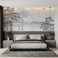 Papier Peint Mural PVC Moderne en Gros, Motif Forêt Délicat, Personnalisable, Impression d'Arbres Neutres, Décoration Murale pour Chambre, Salon, Hôtel
