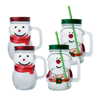 Mug festif de Noël en verre avec poignée, motif Père Noël et Bonhomme de neige, 16 oz, écologique, recyclable, couleur personnalisable, pour les fêtes